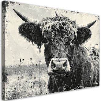 Feeby Impresi&oacute;n De Imagen, Vaca Escocesa Blanco Y Negro Vintage, 100x70