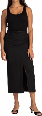Suncoo Pinstripe Midi Skirt In Noir