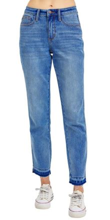 Judy Blue Mid Rise Rigid Magic Release Hem Boyfriend, Blue, 30
