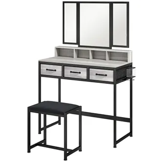 HOMCOM Tocador de maquillaje 90x40x141 cm gris