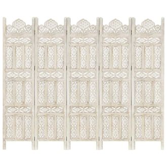 Berkfield Home Hand carved 5-Panel Room Divider White 200x165 cm Solid Mango Wood