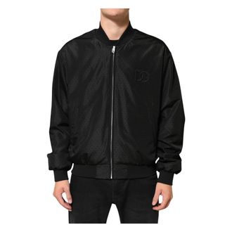 Dolce & Gabbana Bomber Jackets, male, Black, Size: 2XL Acetate Full Zip Bomber Jacket