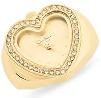 Jessica Simpson Crystal Heart Ring Watch in Gold at Nordstrom Rack