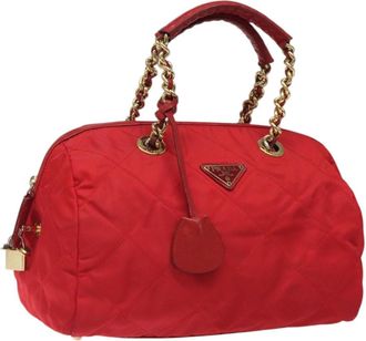Prada Vintage Zip Handbag Tessuto Red Nylon Handbag (Pre-Owned)