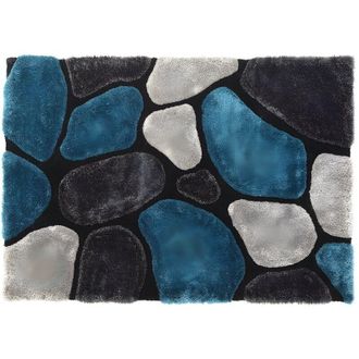 Vente-Unique Vente-unique - Tappeto shaggy pietra turchese e grigio - poliestere - 140 x 200 cm
