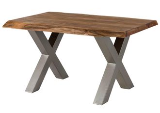 Massivmoebel24 Freeform 5 Tavolo Da Pranzo In Legno Di Sheesham - Verniciato Natur / Gambe In Ferro X Argento Matt 160x90