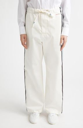 Marni Contrast Stripe Cotton Wide Leg Track Pants in 00W01 Lily White at Nordstrom, Size 4 Us