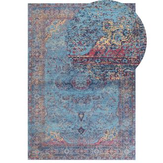 Beliani Alfombra De Algod&oacute;n Azul Rojo Beige 160 X 230 Cm Poli&eacute;ster Oriental Desgastado Kansu