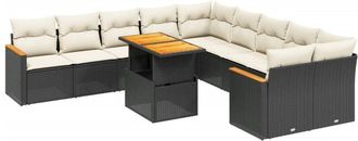 vidaXL Set De Sof&aacute;s De Jard&iacute;n 11 Pzas Y Cojines Rat&aacute;n Sint&eacute;tico Negro Vidaxl