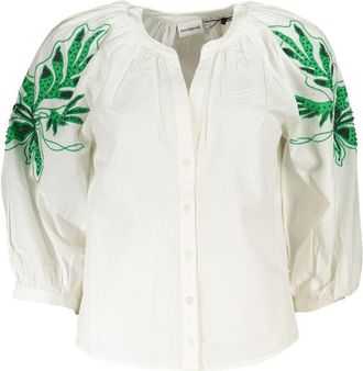 Desigual Womens Leaf Embroidered Top - White - Size X-Small