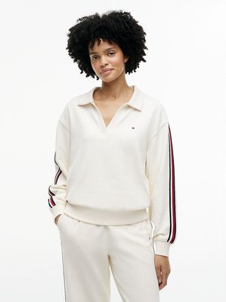 Tommy Hilfiger Womens Signature Stripe Terry Sleep Pullover - Ivory Petal - XL
