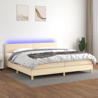 vidaXL Vidaxl - Cama Box Spring Con Colch&oacute;n Y Led Tela Crema 200x200 Cm