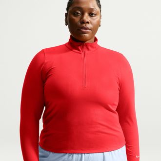 Nike Womens Nike Sportswear Chill Knit Tight Quarter-Zip Long-Sleeve Ribbed Top (Plus Size) in Red | IO6967-696