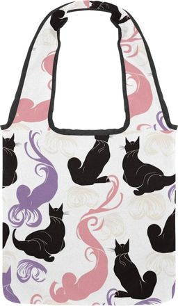 Generic Cats on a White Background Reversible Canvas Shoulder Tote - Double-Sided Print, 12oz Cotton, 27cm Drop, Fold-Flat Bag for Travel, Shopping, Street Ou