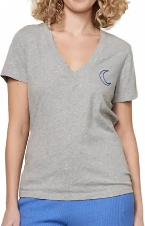Sundry V-Neck Moon Embroidery Short Sleeve Tee In Heather Grey