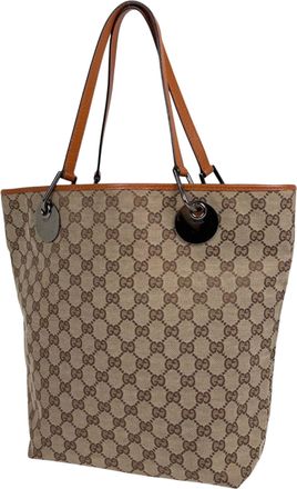 Gucci Beige Orange Gg Canvas Leather Handbag Tote Bag (Pre-Owned)