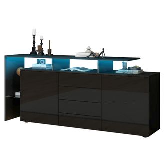 STILVORA Aparador Con 2 Puertas, 4 Cajones, 2 Huecos Abiertos Y Led, Control Por App, Negro, 160&times;35&times;70 Cm