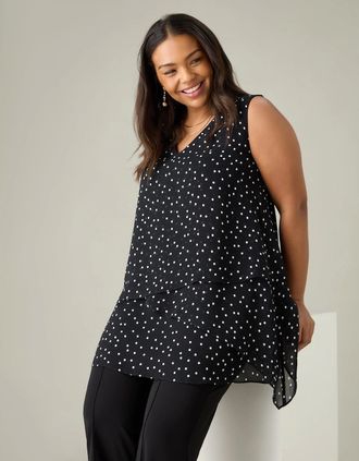 Live Unlimited London Womens Mono Spot Print Layered Tunic - Black/Multi - Size: 12