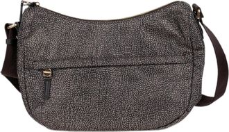 Borbonese Luna Middle Curved Textured Leather Shoulder Bag
