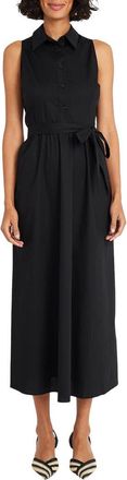 Maggy London Tie Waist Stretch Cotton Shirtdress in Black at Nordstrom Rack, Size 18 (Similar To 16W)