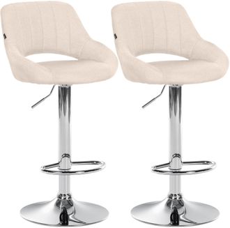 Clp Juego De 2 Taburetes De Bar Milet Con Tapizado De Tela Crema Metal Cromado