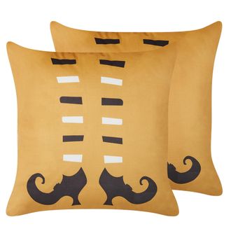 Beliani Conjunto De 2 Cojines De Terciopelo Naranja Negro Blanco 45 X 45 Cm Covasna