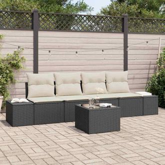 vidaXL Conjunto De Sof&aacute; De Jard&iacute;n 5 Pcs Negro, Crema 55 X 55 X 37 Cm Vidaxl