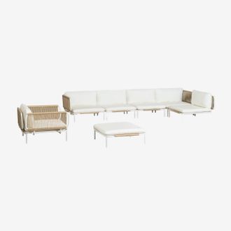 Sklum Conjunto De Jard&iacute;n Con Sof&aacute; Modular Rinconera De 5 Piezas, Puff Y Sill&oacute;n En Acero Roubly Sklum