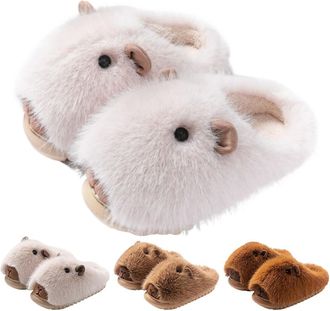 Generic Capybara Slippers, Soft Plush Lining and Non-slip EVA Sole, Warm Indoor Non-slip Capybara Slippers for Women (White, UK, Adult, Women, 3, Numeric Rang