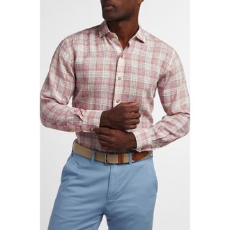 David Donahue Linen Check Sport Shirt in Red/Multi at Nordstrom, Size Xx-Large