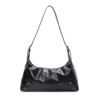 Generic Women Retro Rivet Shoulder Bag PU Leather Metal Stud Handbag Large Capacity Vintage Casual Handbags Female Travel Handbag (Black)