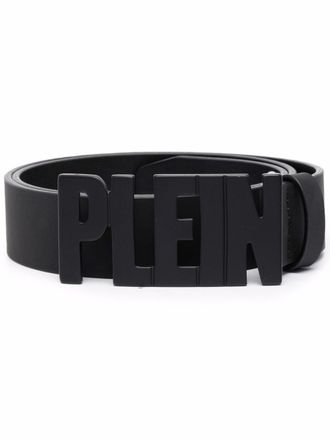 Philipp Plein Plein lettering logo leather belt - men - Leather - 85 - Black