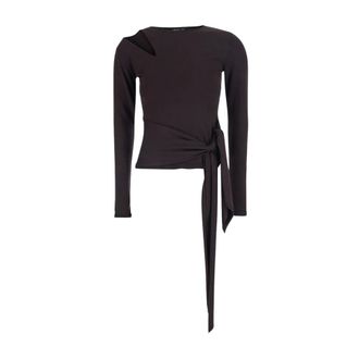 Federica Tosi Tops, Dames, Bruin, L, bruine top met cut-out details en strikceintuur in viscose voor dames