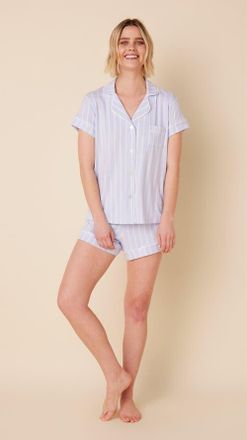 The Cats Pajamas Pima Knit Short Set in Heritage Stripe Blue at Nordstrom, Size X-Large