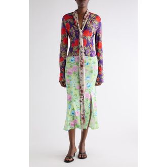 Acne Studios Mixed Floral Long Sleeve Midi Dress in Purple/Green at Nordstrom, Size 10 Us