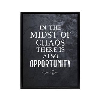 Artery8 Inspirational Quote Sun Tzu Opportunity Framed Canvas Wall Art Print in Grey | Size: W24 x H32