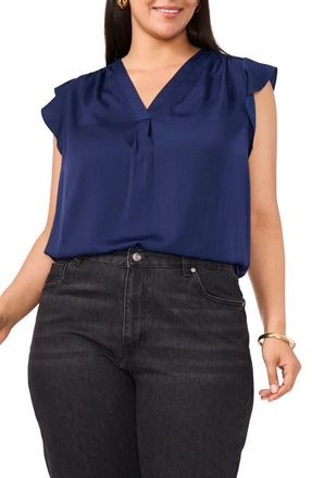 Vince Camuto Ruffle Shoulder Sleeveless Blouse in Classic Navy at Nordstrom, Size 1X