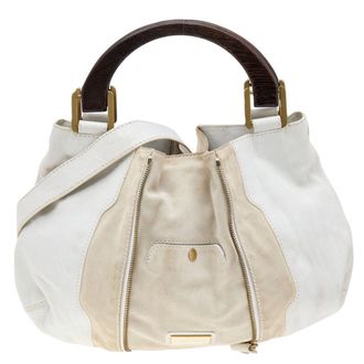 Jimmy Choo London White/light Beige Leather And Suede Maia Hobo