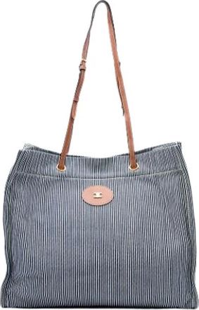 Celine Pre-owned Gestreepte Canvas Tote - Dames - Vintage Shopper - Blauw - ONE Size - Leer - Vintage
