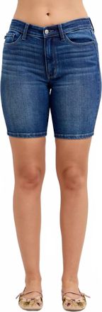 Judy Blue Mid Rise Bermuda Denim Short In Blue