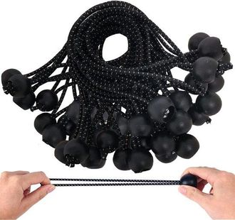 OEM Tensores De Goma - Lazos Expansibles - Para Asegurar Lonas - Con Bola - 25 Piezas - Negro