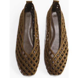 H&M Braided-look Ballet Flats in Dark Khaki Green at Nordstrom, Size 10