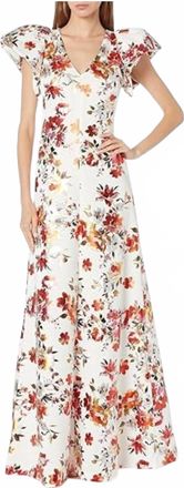 Black Halo Floral Evening Gown In White/glow