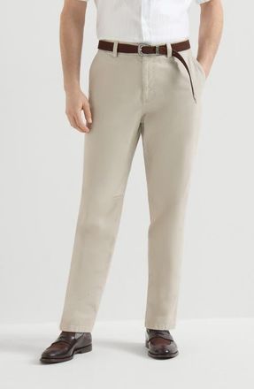 Brunello Cucinelli Garment-dyed trousers in peached cotton gabardine in White at Nordstrom, Size 54 It