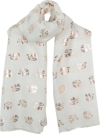 World of Shawls Metallic Rose Gold Elephant Print Women Scarf Shawl Scarves Wrap Beach Cover (White)