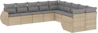 vidaXL Juego De Sof&aacute;s Jard&iacute;n Con Cojines Beige 10 Pzas Rat&aacute;n Sint&eacute;tico Vidaxl