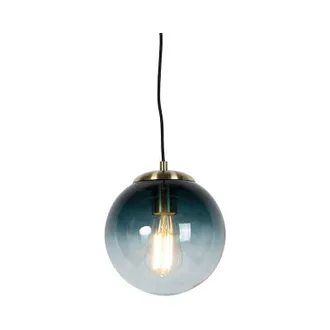 QAZQA Art D&eacute;co L&aacute;mpara Colgante Art Deco Lat&oacute;n Con Cristal Azul Oc&eacute;ano 20 Cm - Pallon Vidrio /acero Esfera /alargada Adecuado Para Led Max. 1 X 25 Watt - Qa
