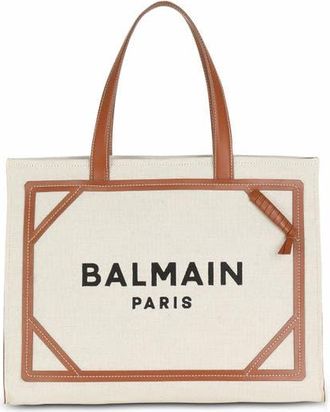 Balmain B-Army 42 Canvas Tote Bag With Leather Details in Beige at Nordstrom
