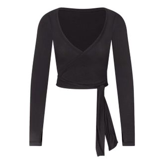 Nike (WMNS) Nike x SKIMS Stretch Knit Wrap Long Sleeve Cropped Top Obsidian LSLSL10088W-OBD