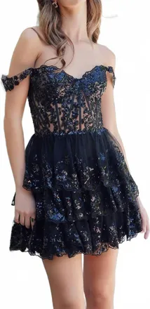 Nox Anabel Short Off Shoulder Tiered Dress In Black